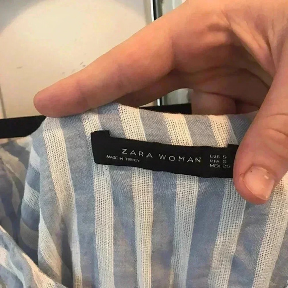 Zara Blue White Stripe Puff Sleeve Off Shoulder Blouse Small G48 - Picture 4 of 5